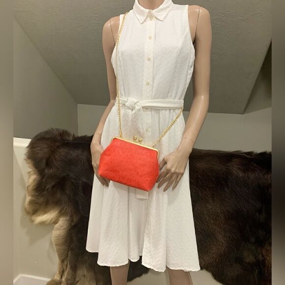 Handmade Genuine Ostrich Textured Leather "Cat paw" Kisslock Wristlet/Crossbody - Picture 7 of 16